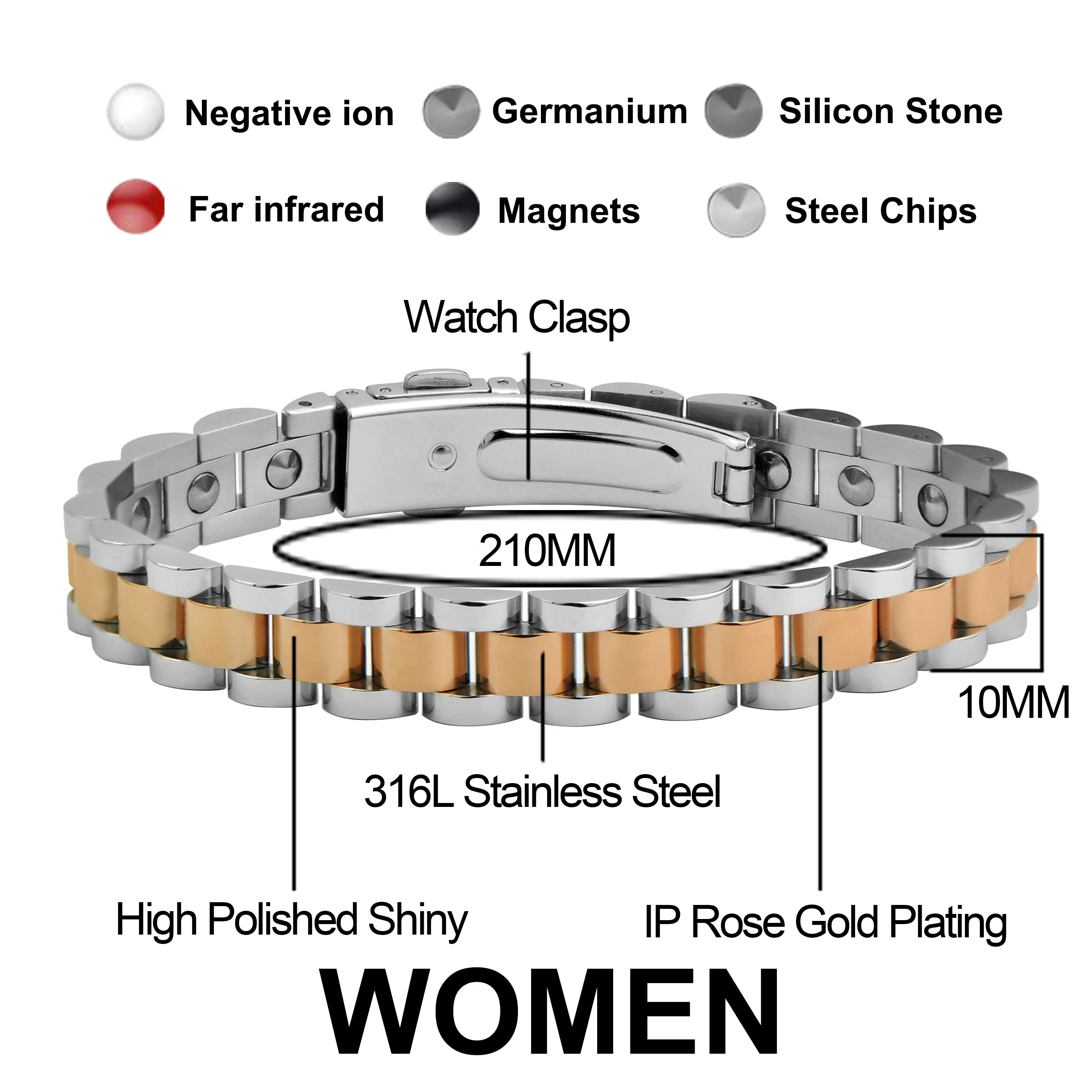 HOT 99.999% Germanium Bracelet Stainless Steel Bracelet/ Bangle for Men Women