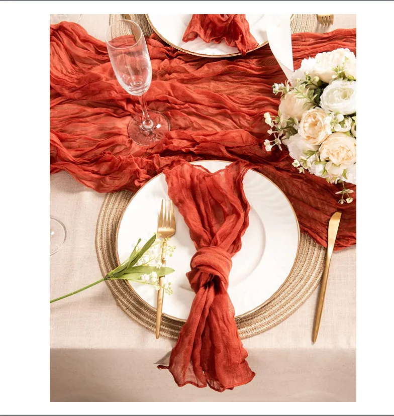 New Material customized size terracotta cheesecloth gauze fabric dinner crinkle napkins for wedding