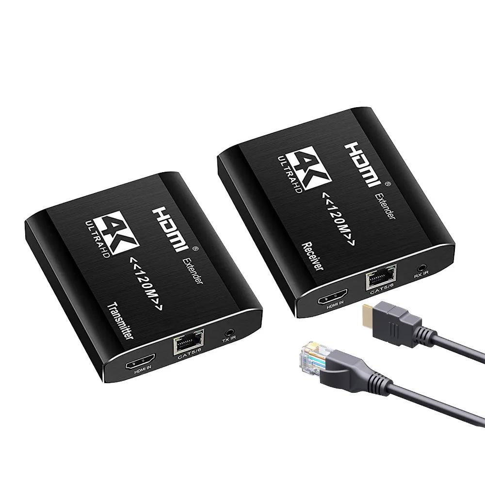 4K 3840x2160@30Hz HDMI Extender Transmitter Receiver Over Cat5e/Cat6 RJ45 Ports Loop 120m IR For PS4 HDTV