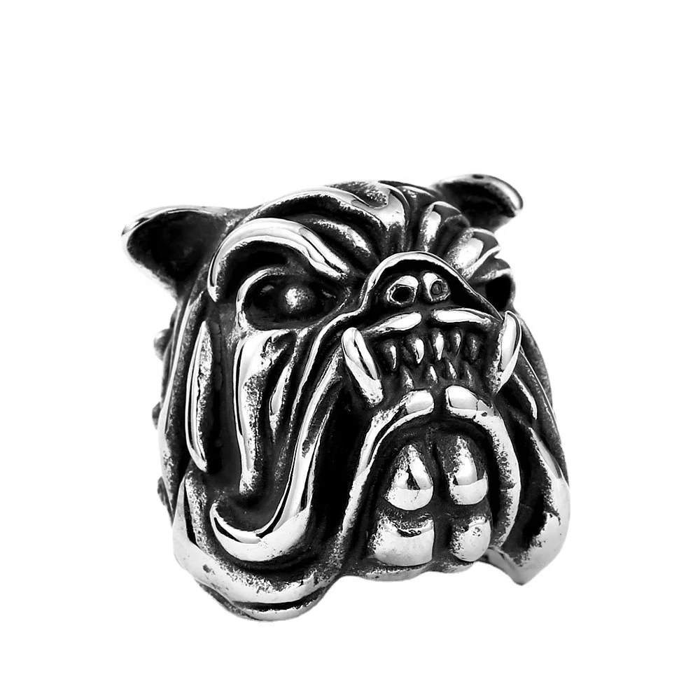 316l stainless steel Jewelry manufacturer men retro jewelry animal design head bully french bulldog finger ring