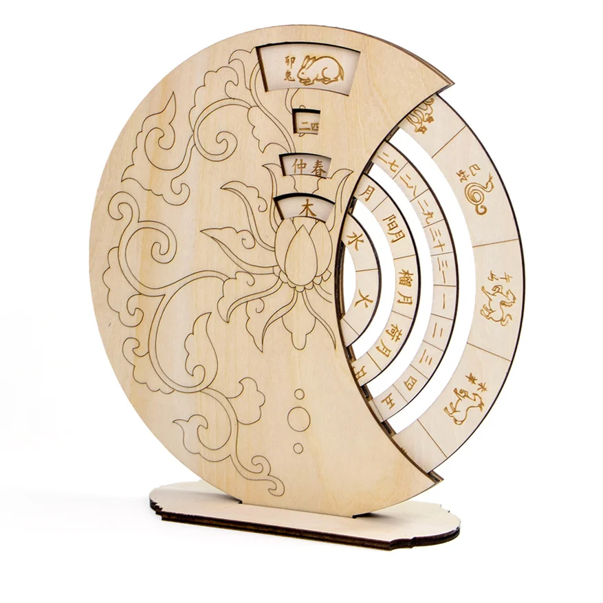 Popular Design Wooden Decorative Eternal Calendar Custom Chinese Ancient Style Photo Props