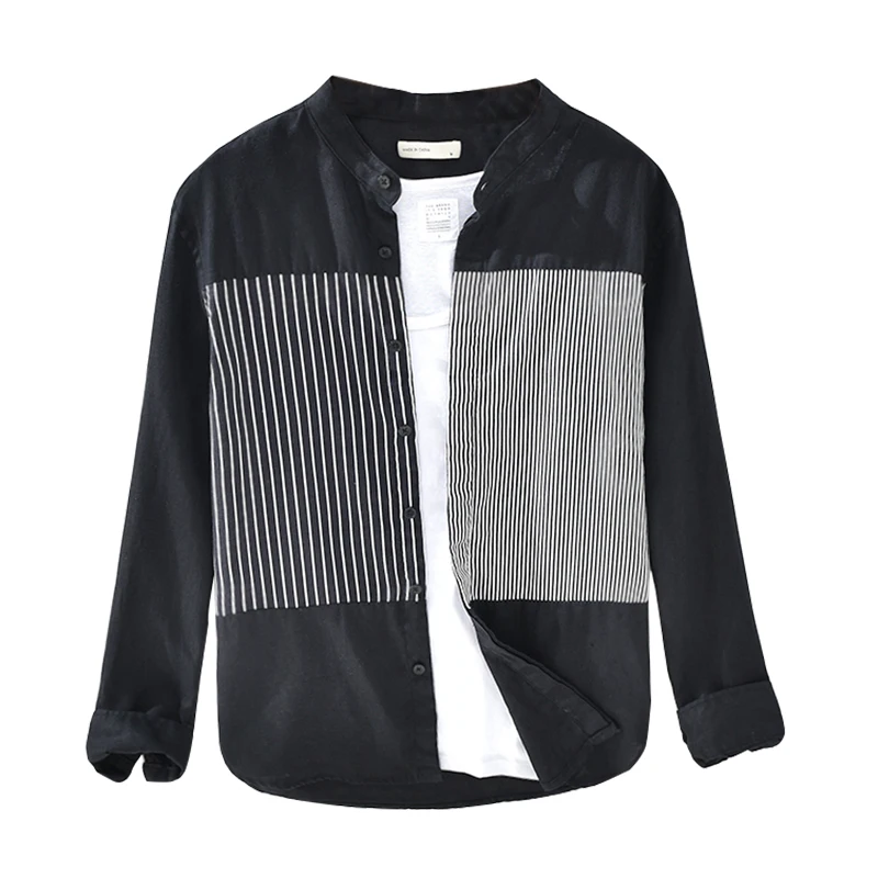 China Stand Collar Casual Linen Cotton Long Sleeve Men Shirts With Button