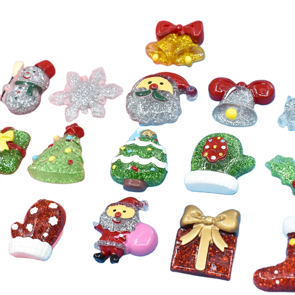 Low MOQ small cute glitter Xmas refrigerator magnet acrylic Christmas strong magnetic decoration sticker for fridge home