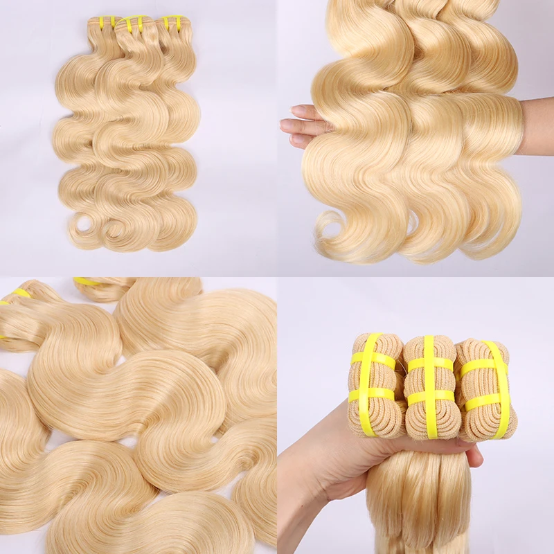 Double Weft Weave Body Wave Blonde Color Cuticle Aligned Raw Human Hair Weft 613 Virgin Hair Bundles