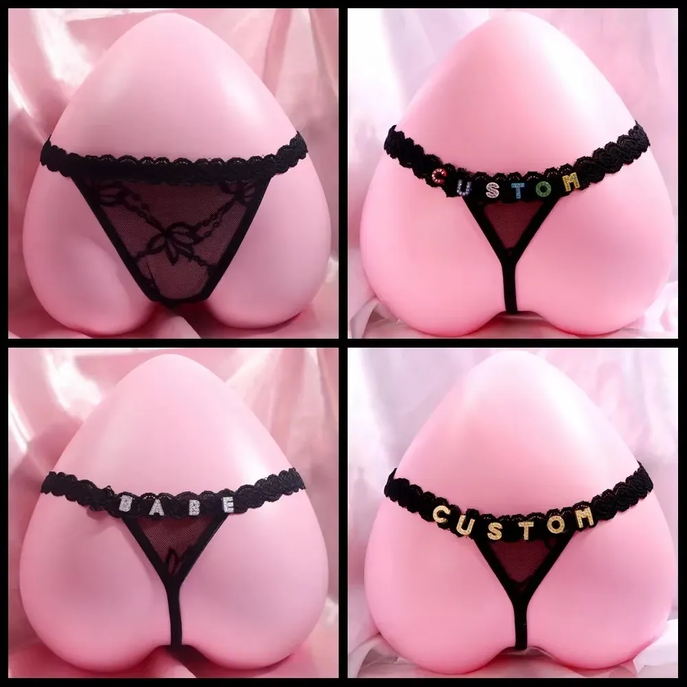 Customized colorful rhinestone lingerie women thong and bra lace bikini panties Personalized underwear plus size G-String Tangas