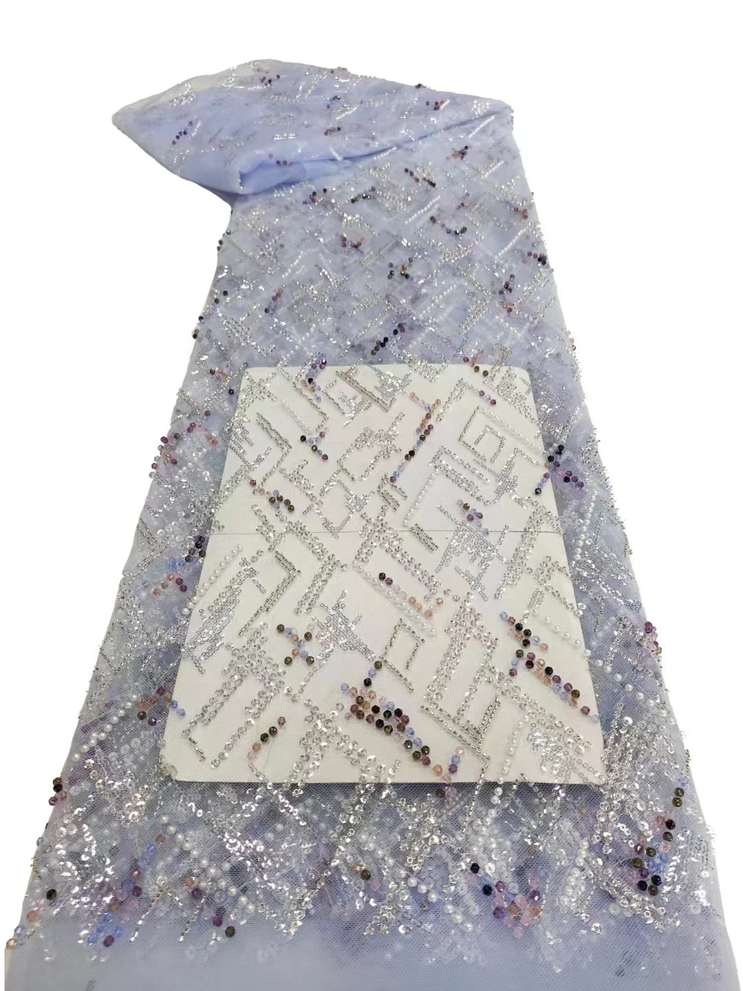 High Quality Cheap Price Rectangular Grid Shape Premium Glitter Bead Embroidery With Rectangular Lines