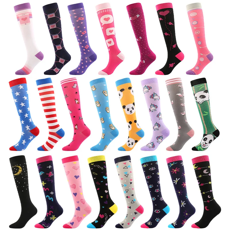 New Design Funny Cartoon Calf Socks High Elasticity Compression Socks Sports Breathable Nylon Socks Wholesale Customized