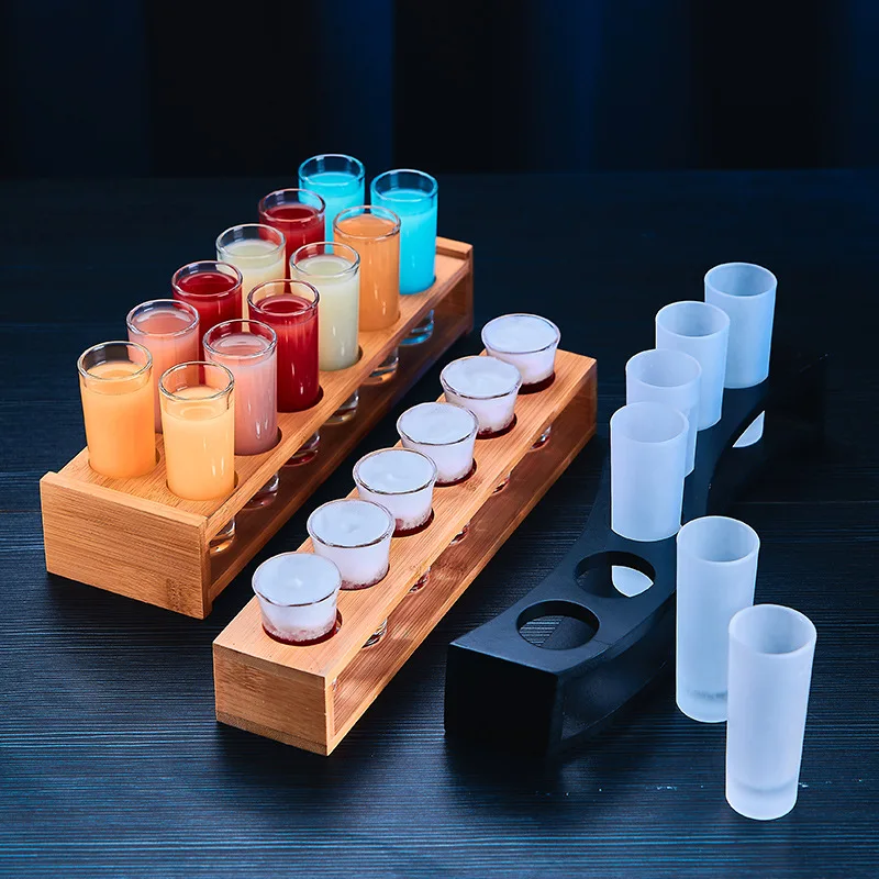 Top Selling Sellers Sublimation Whiskey Shot Espresso Glass Holder Glasses Small Bullet Cup Set with Wood Serving Tray