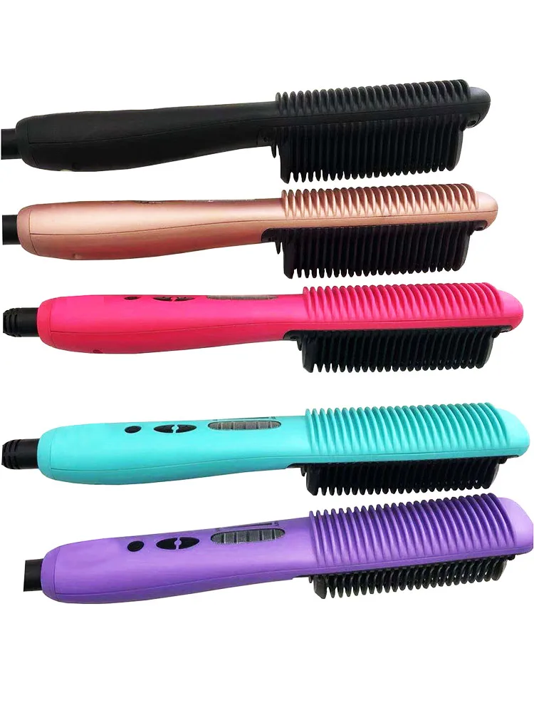 Hot sale Kingworth Best Electric Pink Hair Straightener Brush Professional Thick Magic Straight Comb iron Hot Comb