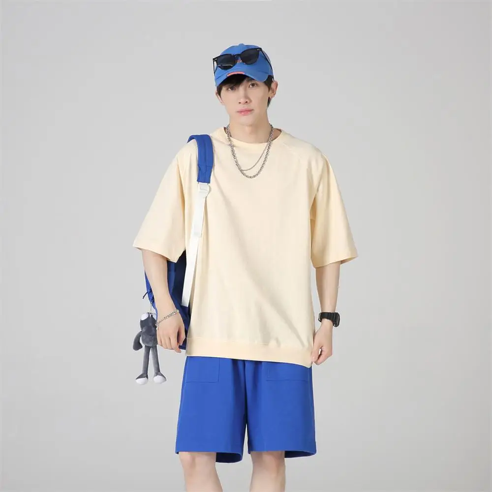 OEM Custom High Street Solid Color Pure Cotton American Casual Couple T-Shirt Short-Sleeved Print Loose Fit Bottoming Small