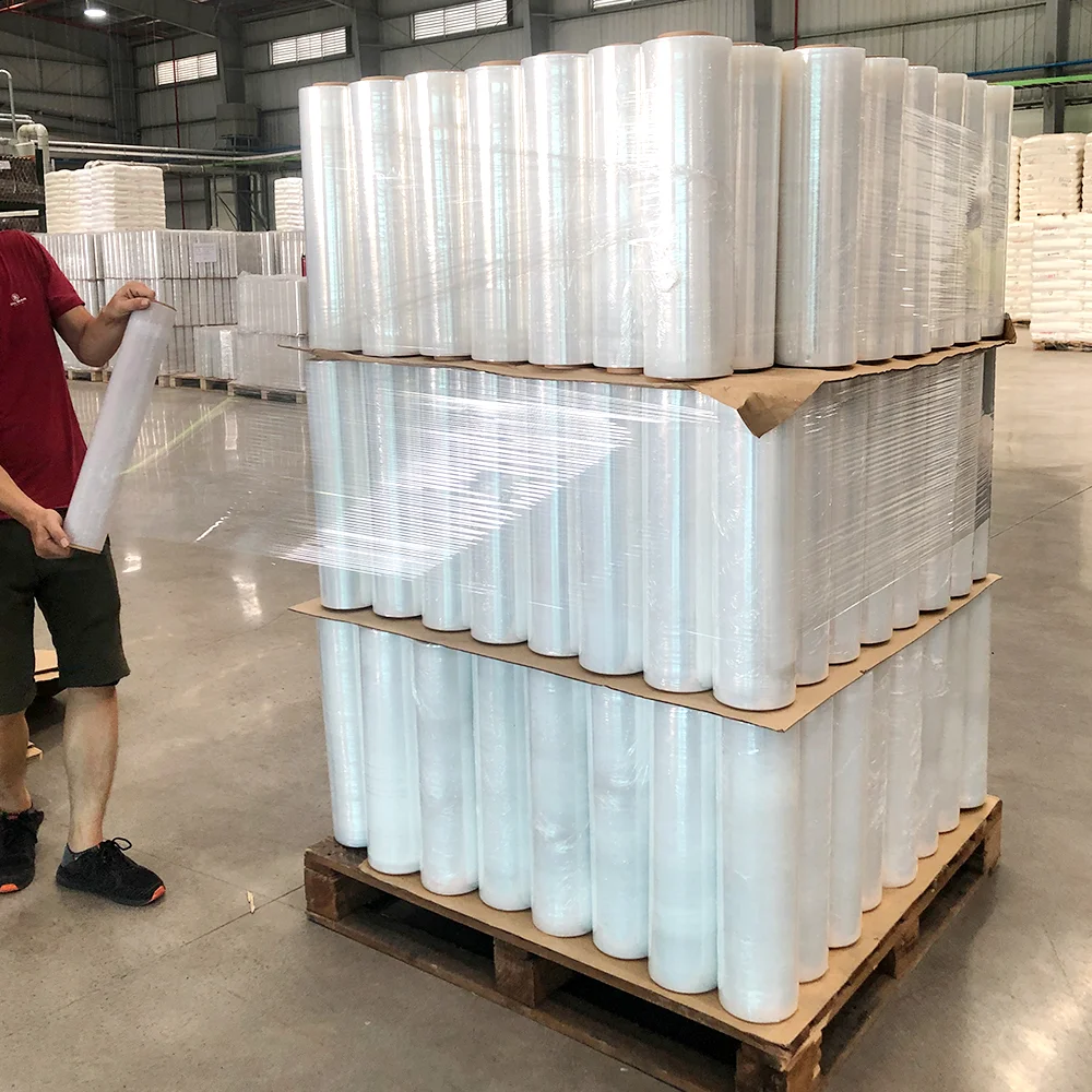 Cast Stretch Film Jumbo Roll Clear/Color Stretch Wrap Packaging Rolls Wholesale LLDPE Plastic Machine/Manual Shrink Wrap Pallet