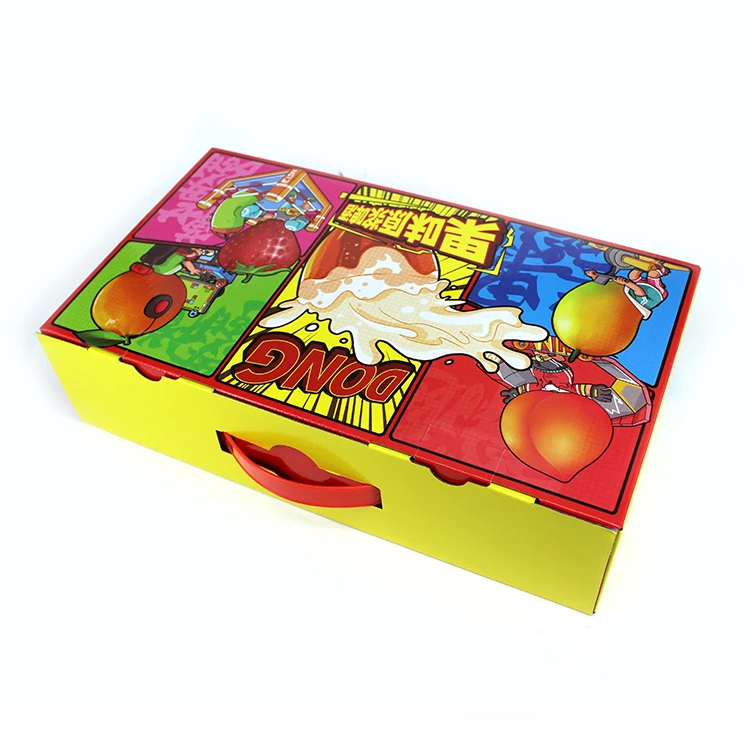 Customized Low MOQ Colorful Painting Pattern Carton Beer Carrier Paper Box Plastic Handle Packaging Cardboard Boxes