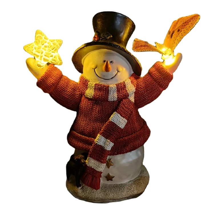 Christmas gift Snowman Decor Snowman Figurines Resin for Christmas Table top Decorations LED for Indoor Light Up Festive