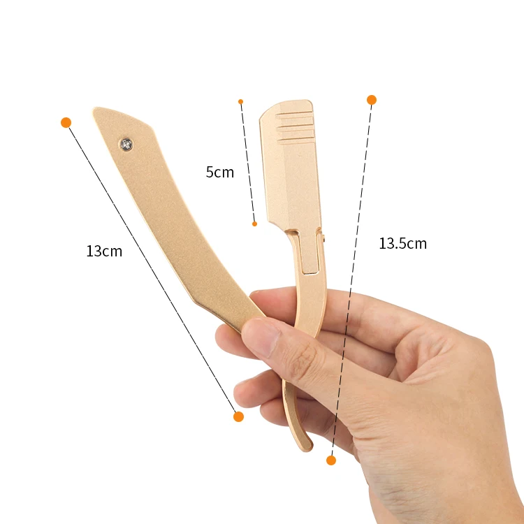 Gold Professional Facial Straight Barber Razor Holders Aluminium Alloy Folding Blade Razor Beard Shaving Tools