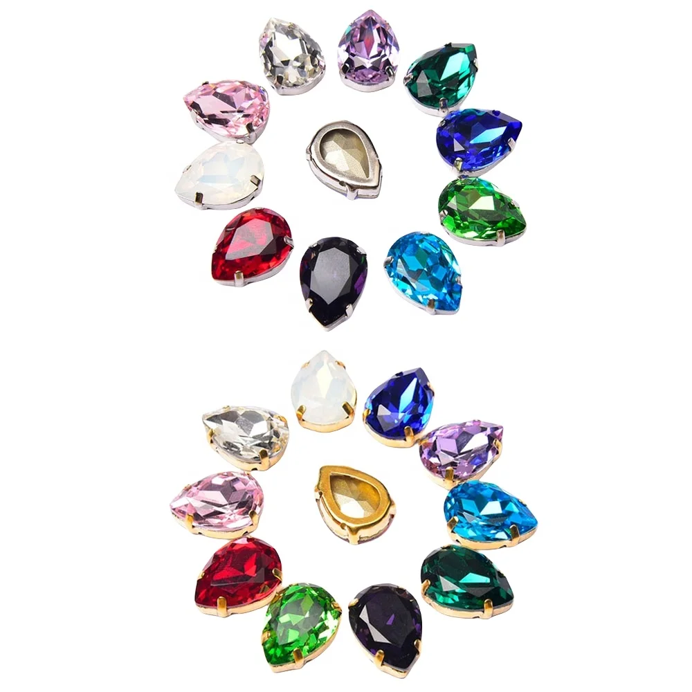 13*18mm Waterdrop Claw Diamond Shiny K9 Crystal Sew on Teardrop Rhinestone for Clothing Shoes Bags Accessories Trims