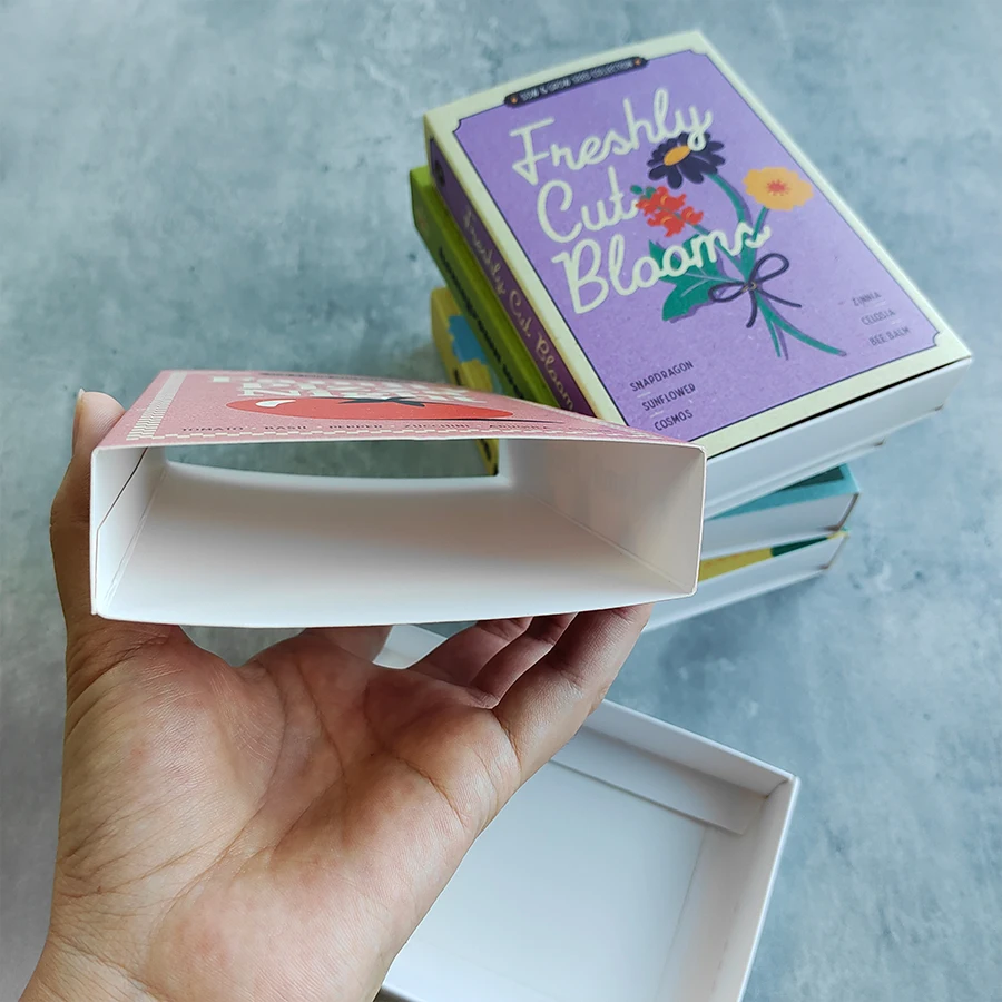 White Cardboard Paper Drawer Box Packaging With Colorful Custom Logo For Seed