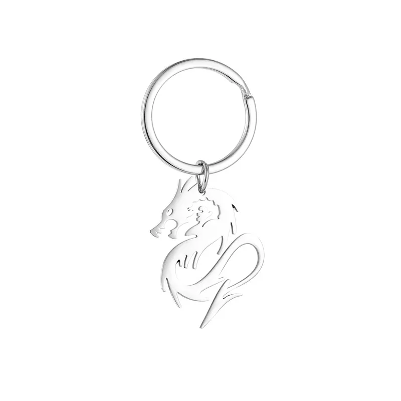 Xinxing Chinese Dragon Stainless Steel Keychain Cool Punk Dragon Totem Stud Earrings for Women Girls Party Jewelry