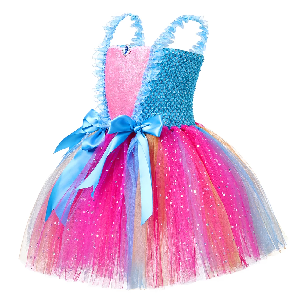 2022 New Kids Girl Shiny Yarn Dress Cosplay Princess Tutu Birthday Party Costume With Hairband