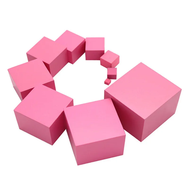 Preschool Toys Educational Montessori Sensorial Toys Solid Wood Cube Building Block Montessori Pink Tower