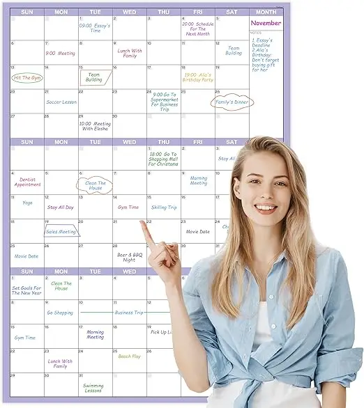Large Dry Erase Calendar with 8 Stickers Great Layout Wall Calendar Dry Erase for Home Office and Classroom