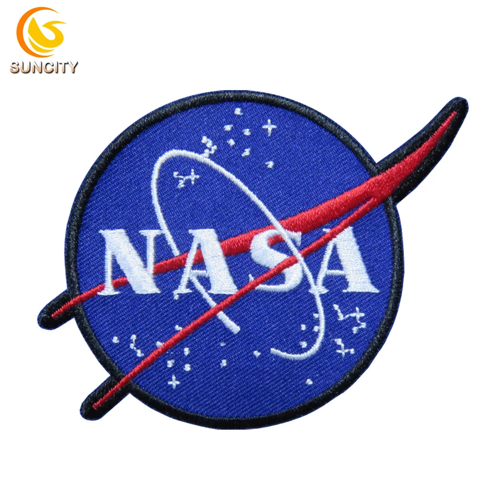 Customized NASA Logo heat cut edge Iron on Backing Embroidery Patch For Clothing