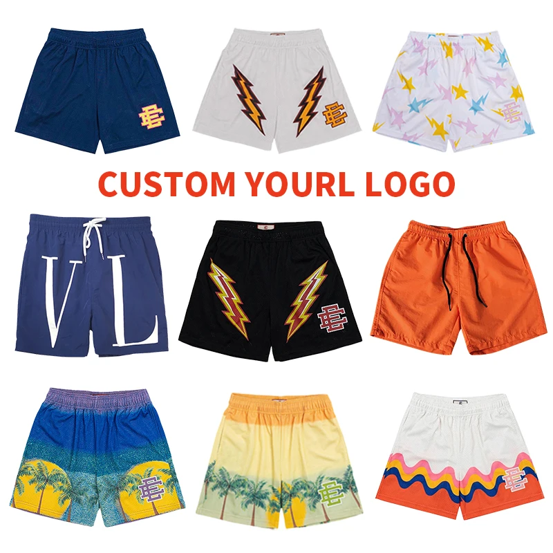 Custom Logo Color Double Layer Designer Lining Summer Sublimation All Over Print Custom Blank Short Men Mesh Shorts