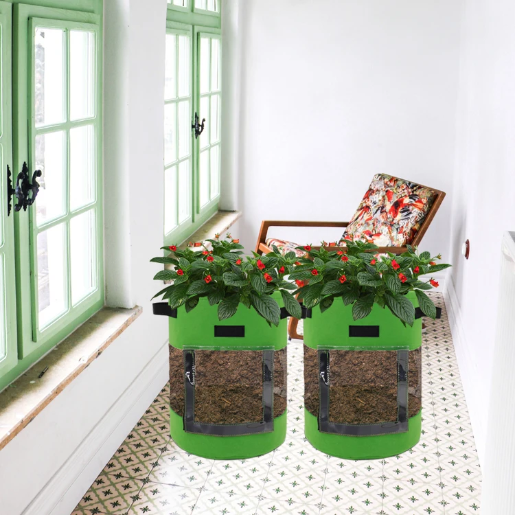 Non-Woven Fabric Garden Planter Pot Grow Bag with Harvest Window Handles Potato Grow Bags Planting Tomato Vegetable Flower