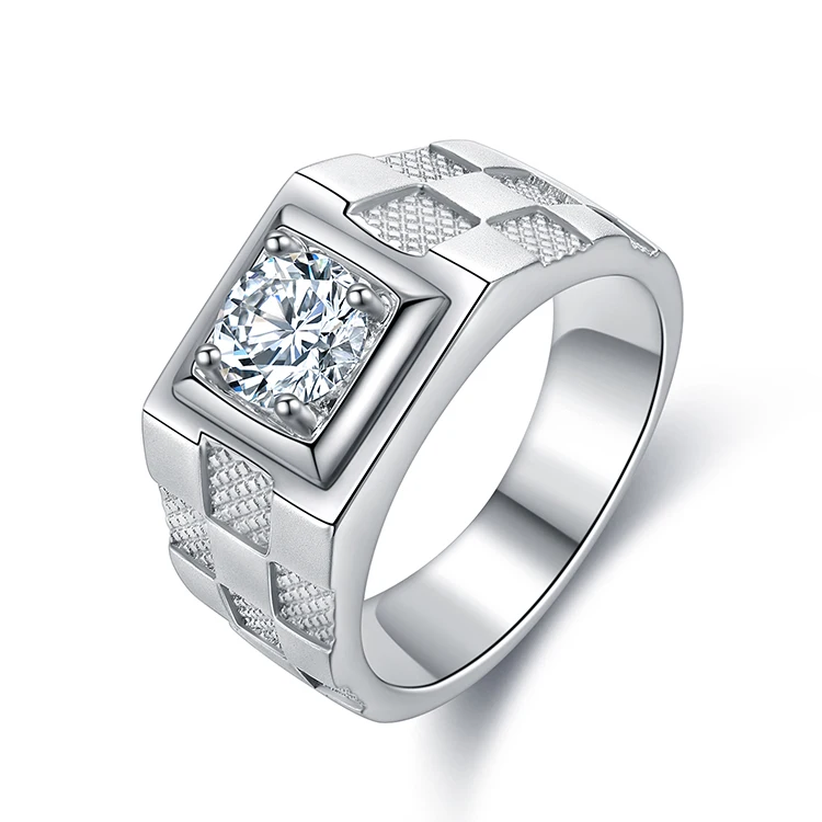 Zhanhao 1CT 6.5MM D VVS Moissanite S925 Pure Silver Engagement Rings Set with certificate For Men