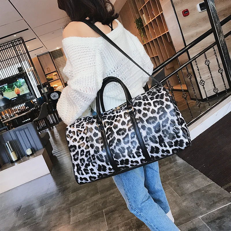 Feiyou Casual Waterproof Luggage Fashion Tote Bag PU Leather Leopard Large Capacity Duffle Women Travel Weekender Bag