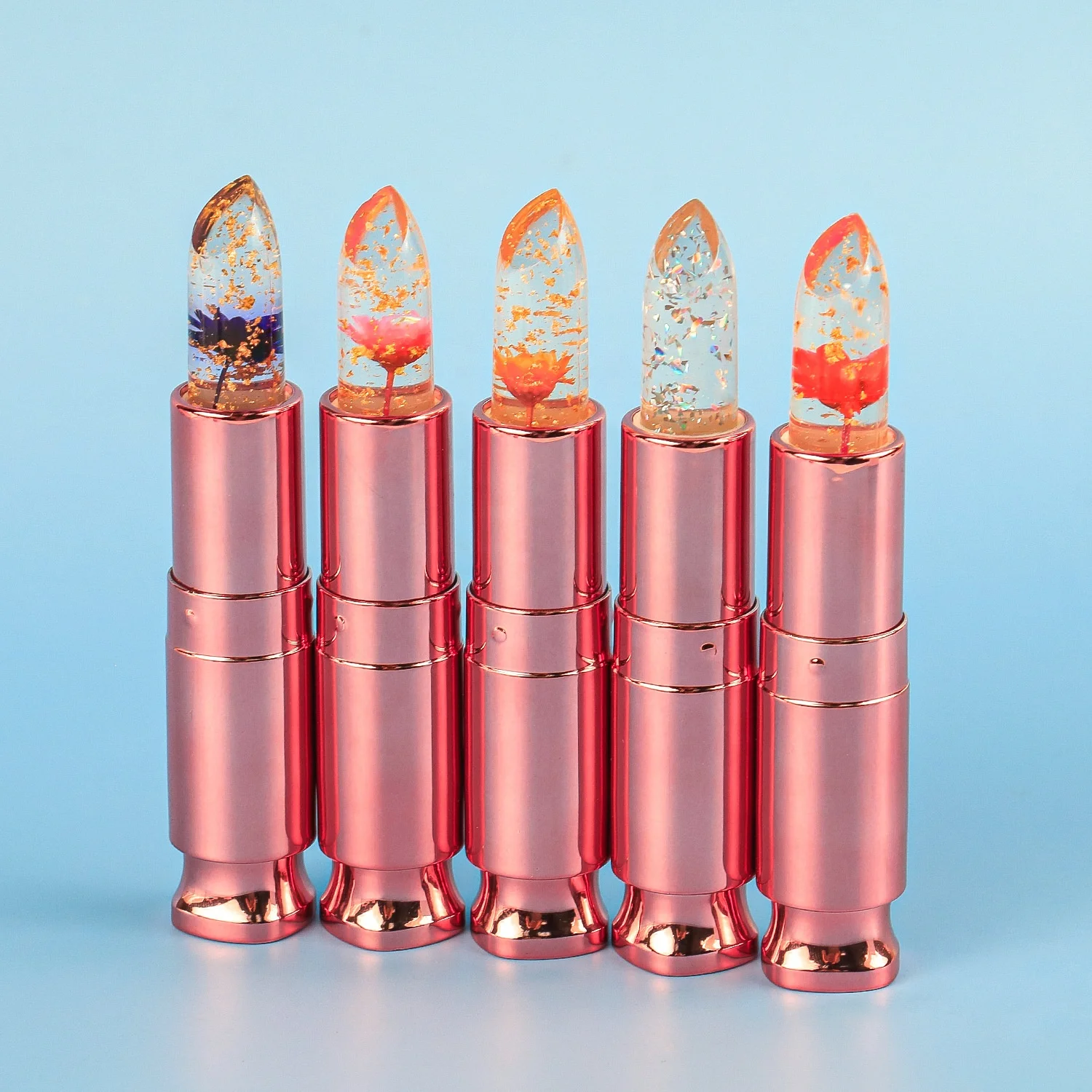 Private label Color Changing Magic Lipstick Jelly Clear flower lipstick Gold Foil Dried Flower Jelly Moisturizing  lipstick