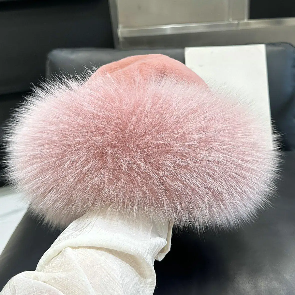 custom New Winter Rabbit Fur Bucket Hats For Women Solid Color Thick Warm Panama Bob Fisherman fox fur Hat