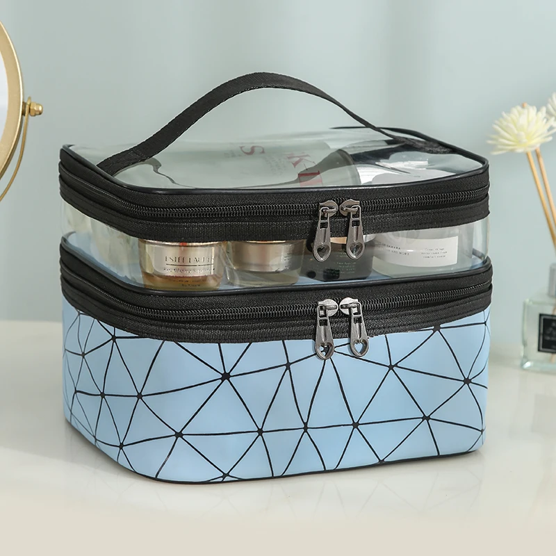 Double PVC Waterproof Portable Storage Bag with Handle Fashion Zipper PVC Case for Home and Office Cosmetic Bags & Cases