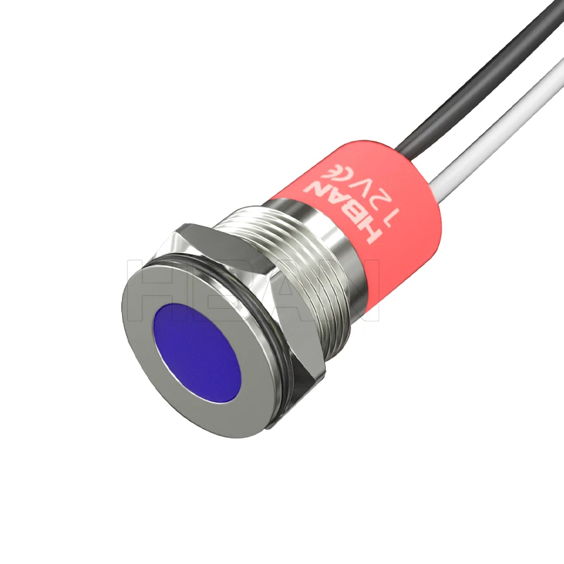 Nickel plated brass Lamp Indicator waterproof ip67 12MM light LED 12v blue with wire