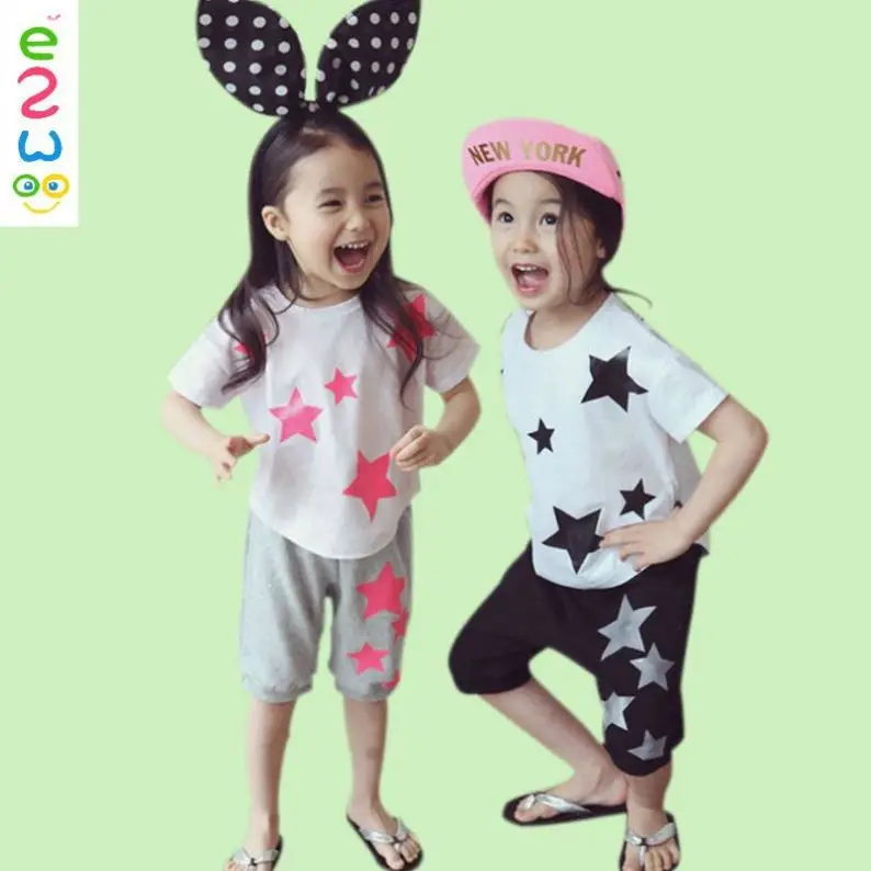 2015 new arrival summer girl children clothing sets fashion t shirt + Pants 2pcs casual suit kids suit children sets