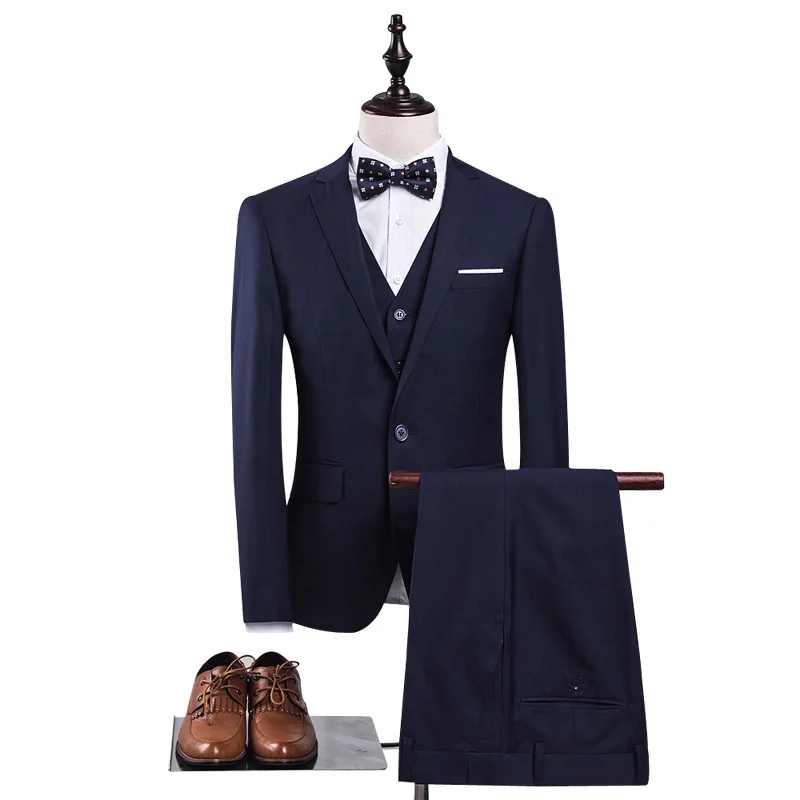 Молодежный корейский однотонный костюм, мужской весенне-осенний костюм, куртка + штаны + жилет, 3 предмета, модный тонкий костюм, повседневная куртка