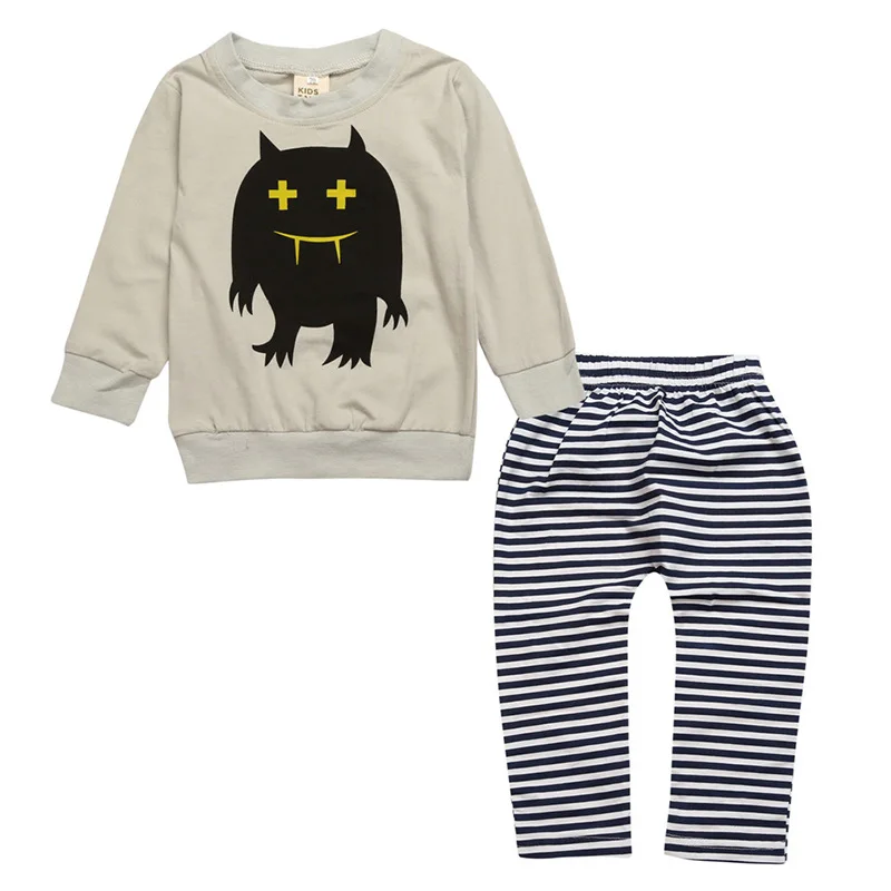 
baby cartoon monster printed tshirt and striped pants with hat girl toddler boutique clothing set 3 pieces unisex 