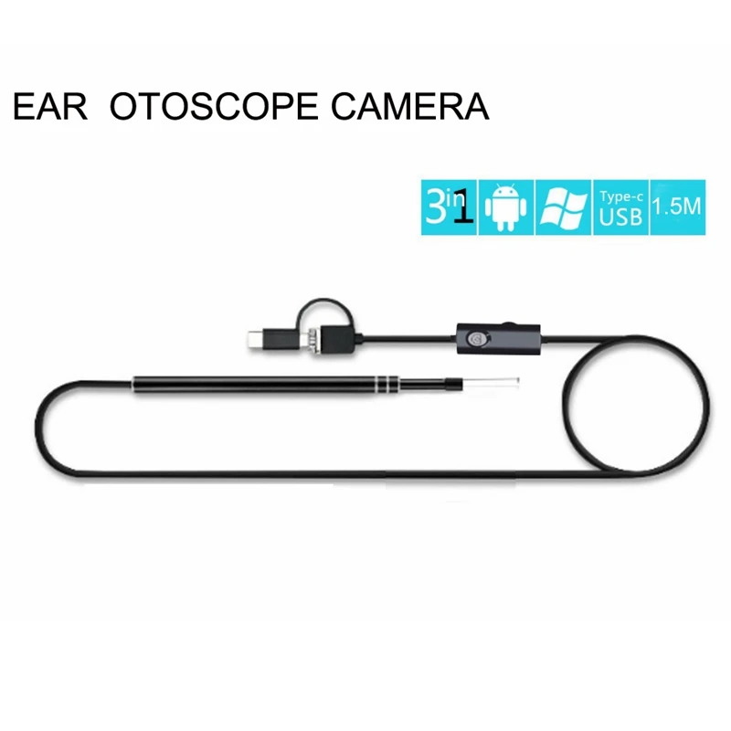 USB Ear Cleaning Endoscope 3 in 1 Otoscope camera Borescope Inspection Camera Waterproof Visual earpick with 6 LED lights