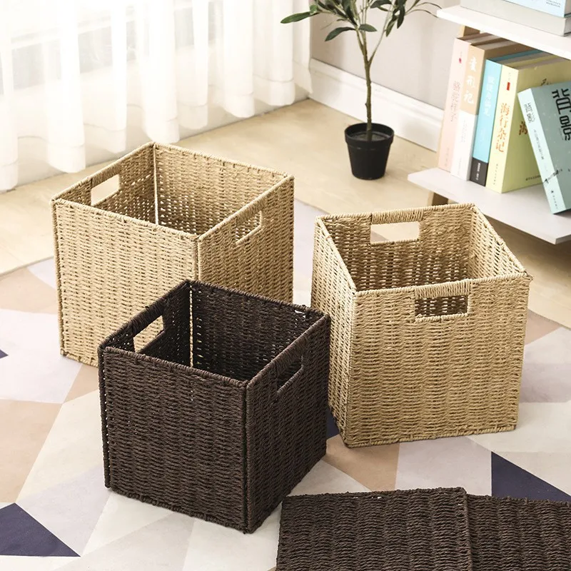 Large Size Woven Foldable Snack Toy Food Storage Organizer Closet Storage & Organization  Kids Storage Boxes & Bins  With Handle