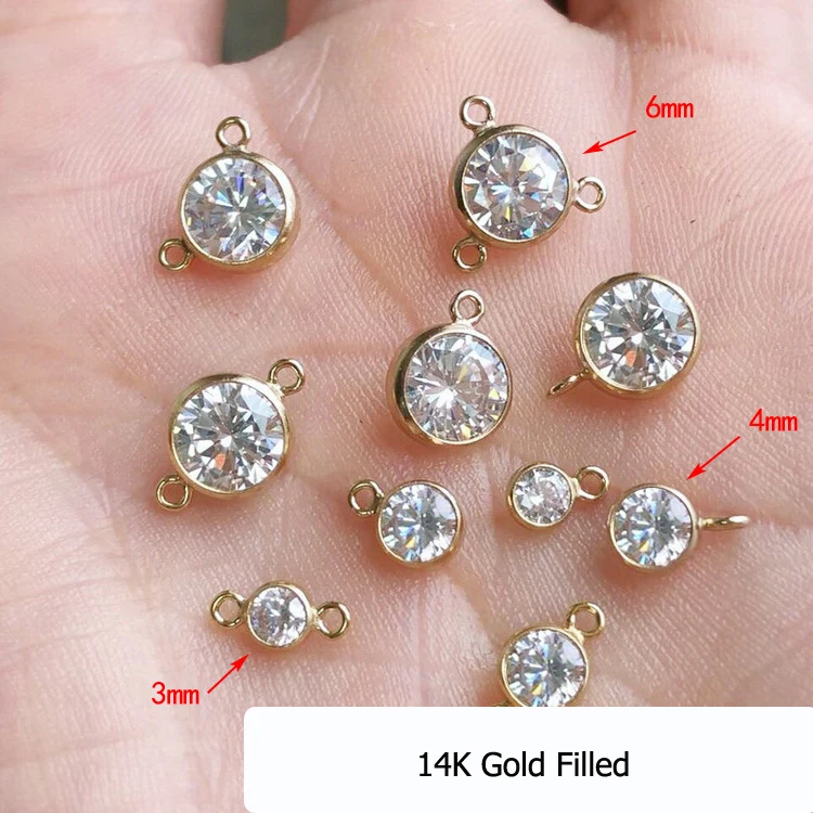 14K Gold Filled Jewelry Charm Diamond Zircon Stone charms For Necklace Jewelry Making