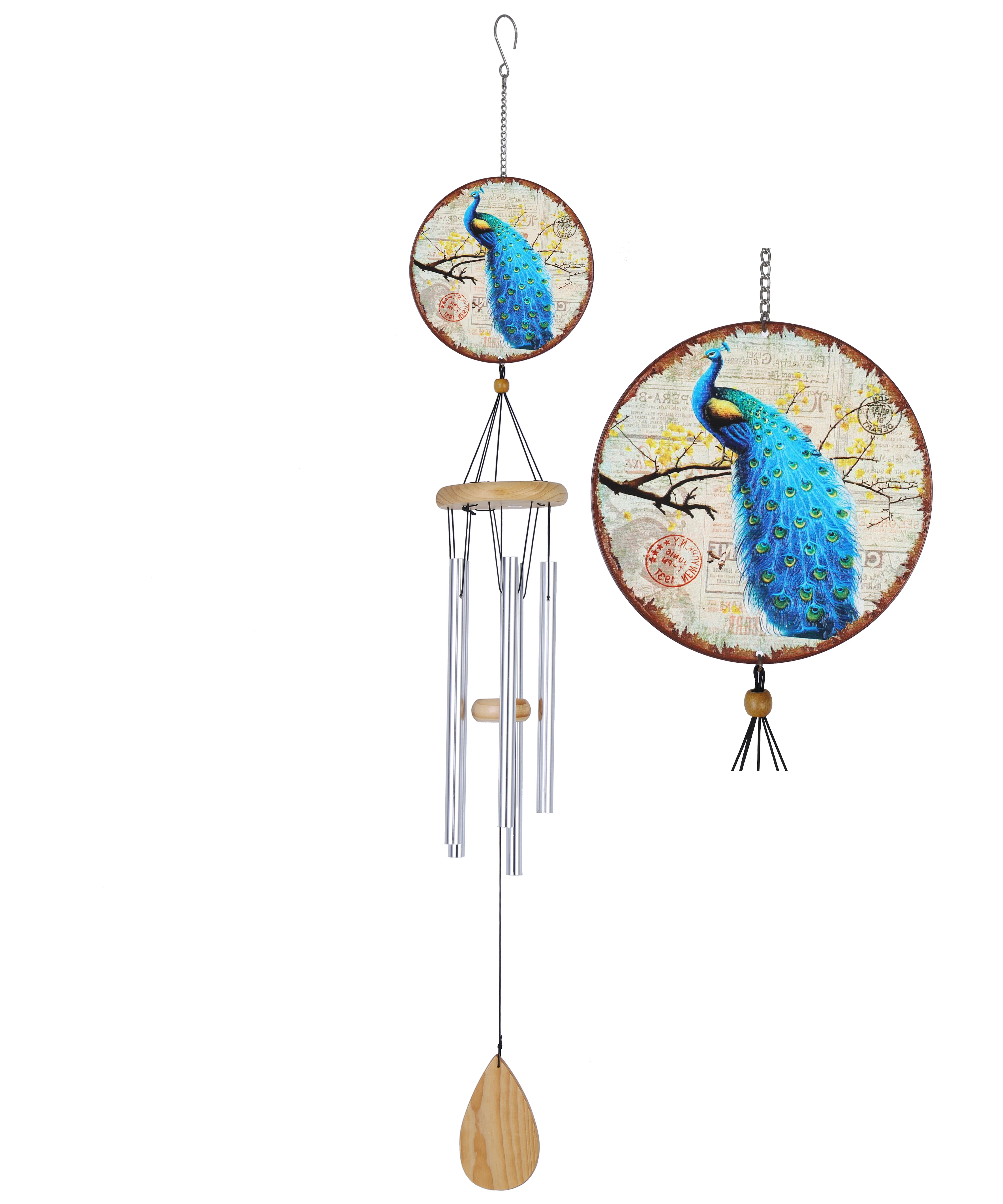 Exquisite peacock-patterned metal pipe wind chime pendant for home decoration