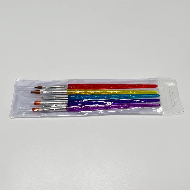 5PCS Professional Nylon Hair Nail Art Design Brush Set with Acrylic Colorful Glitter Penholder