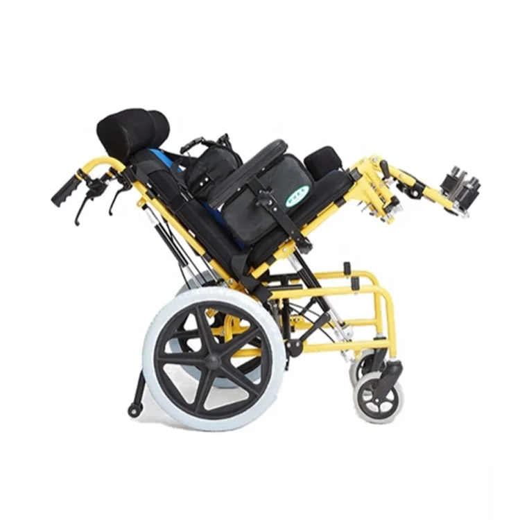 
Children cerebral palsy medical handicapped height adjustable seat reclining manual lightweight wheelchair 