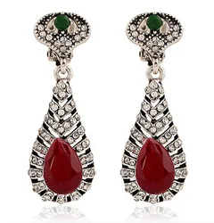 2020 Fashion Bridal Vintage Red Crystal Teardrop Clip On Earrings Non Pierced Long Dangle for Women Girls