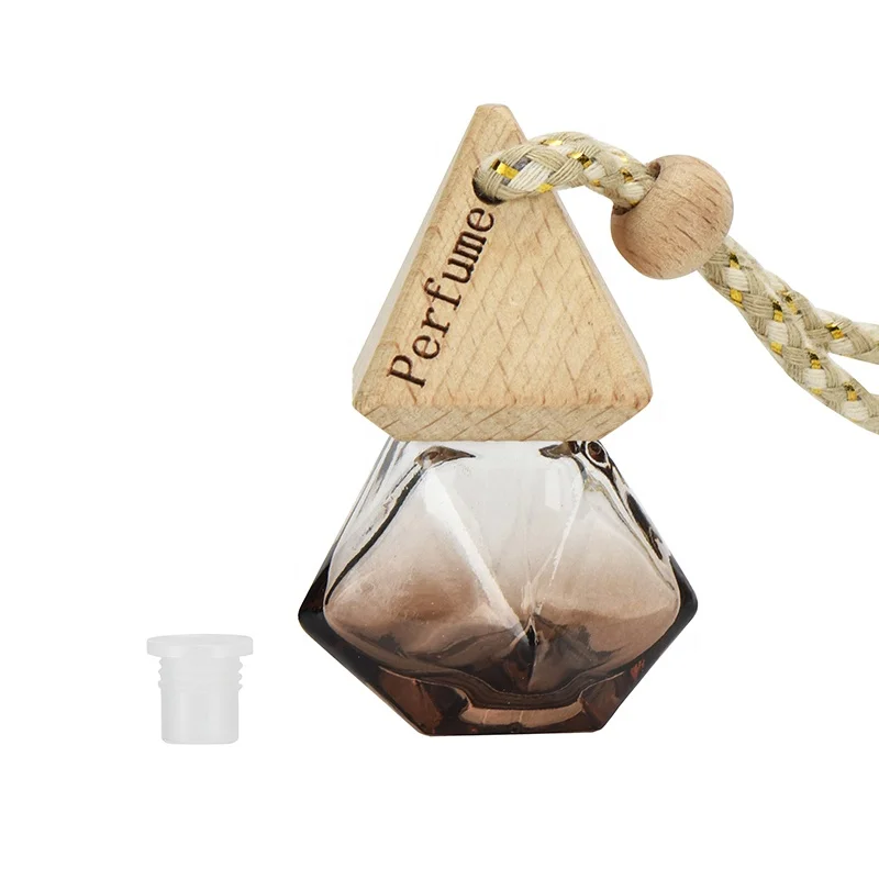 Customized Logo fragrance bottle unique design 8ml air freshener bottle hanging car perfume bottle with wooden cap