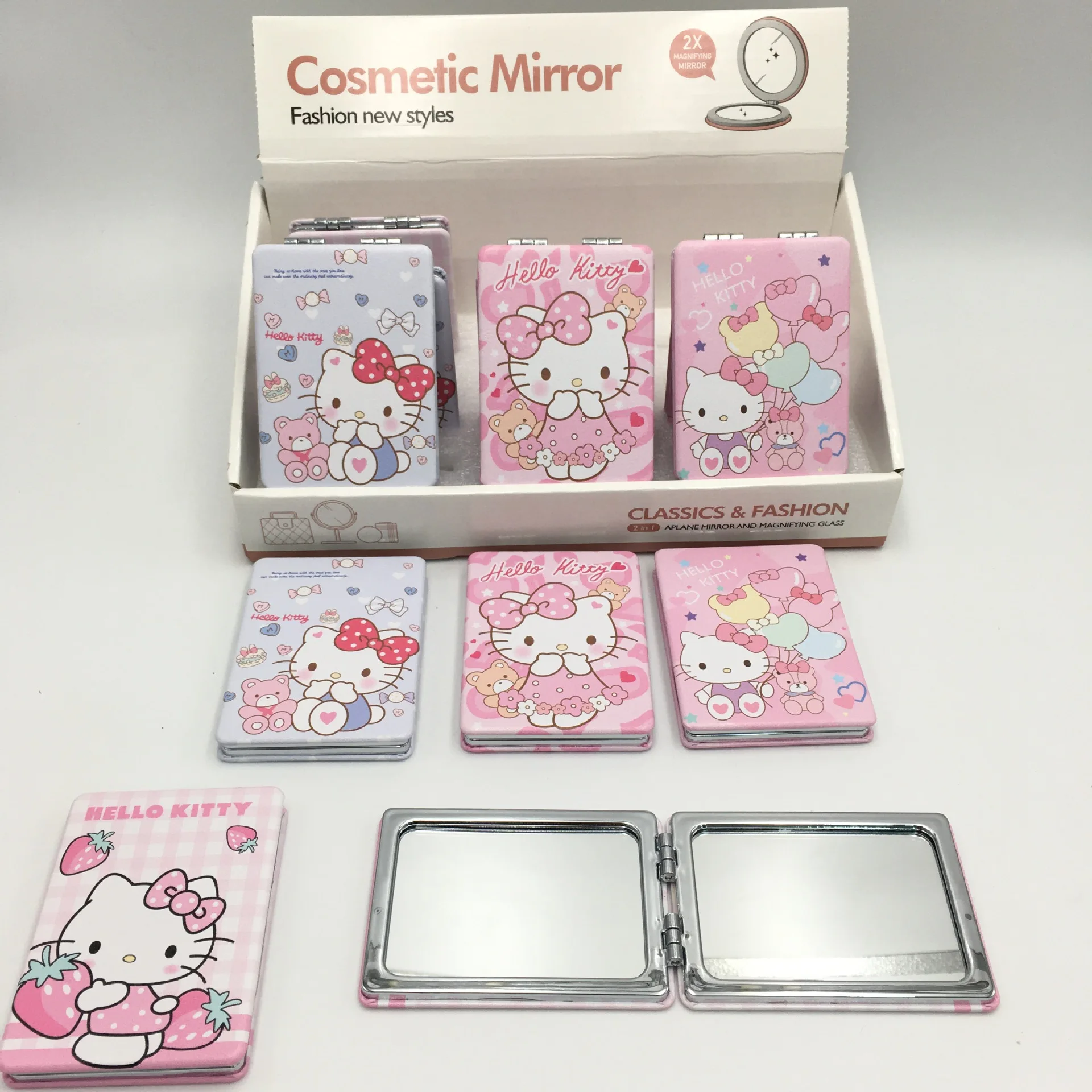 Travel Cute Compact Pocket Mirror Small Pocket Makeup Mirror with 1X/2X Magnifying PU Leather Kawaii Mirror