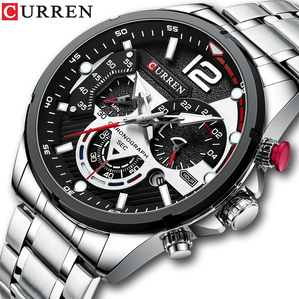 2021 CURREN 8395 Top Luxury Brand Sport Wristwatches Men Luminous Quartz Watch Casual Chronograph Stainless Steel Male Clock