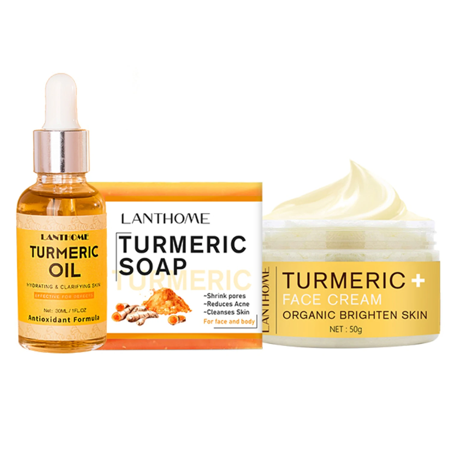 Hot Sales Tumeric Facial Skin Care Kit Anti Acne Aging Cosmetic Products Face Cream Soap Tumeric Oil Face Skincare Set