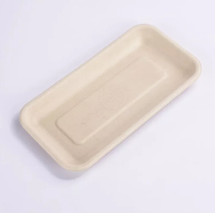 Biodegradable Disposable Dishes Sugarcane Bagasse Pulp Plates Meat Food Serving Trays