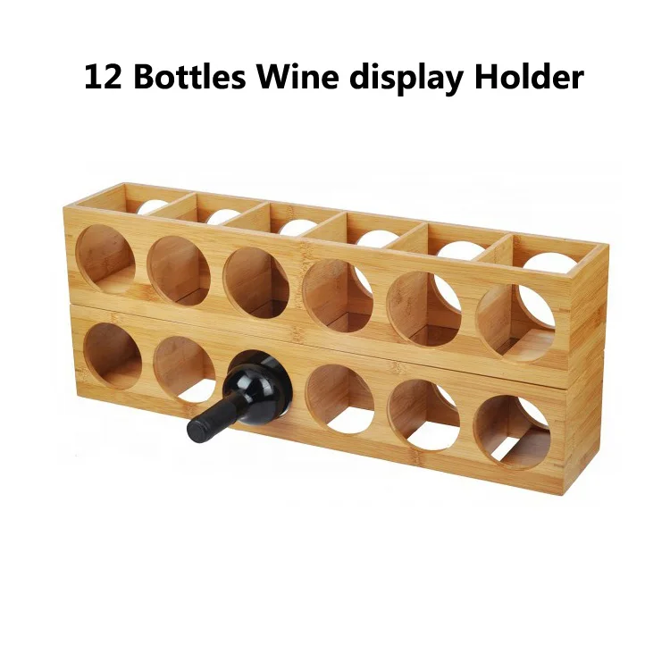 Factory Wholesale Countertop 12 Bottles Wine display Holder Bamboo Wood Storage Holder Wine Rack