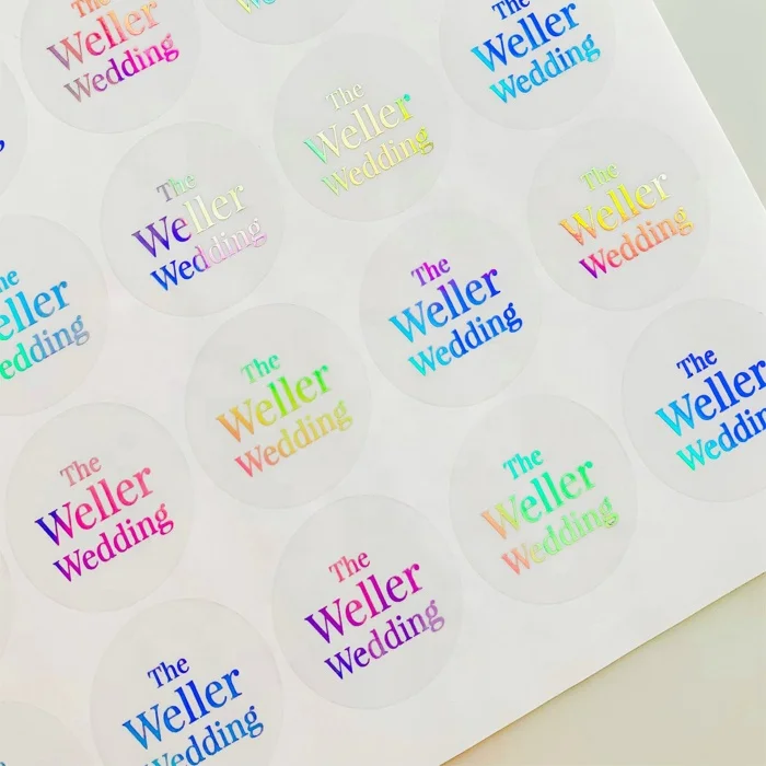  wholesale custom hot stamping silver hologram transparent sticker waterproof clear holographic foil self adhesive